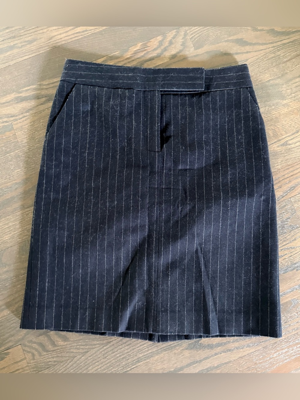 J. Crew Navy Wool Chalkstripe Pencil Skirt